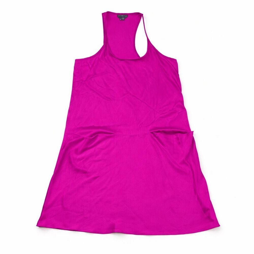 Theory Silk Blend Racerback Tank Dress Magenta Mini Casual Summer Size 6 FLAW